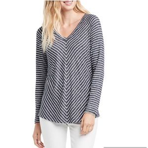 Nic + Zoe Angled Relax Stripes Top | Long Sleeve V-Neck Top